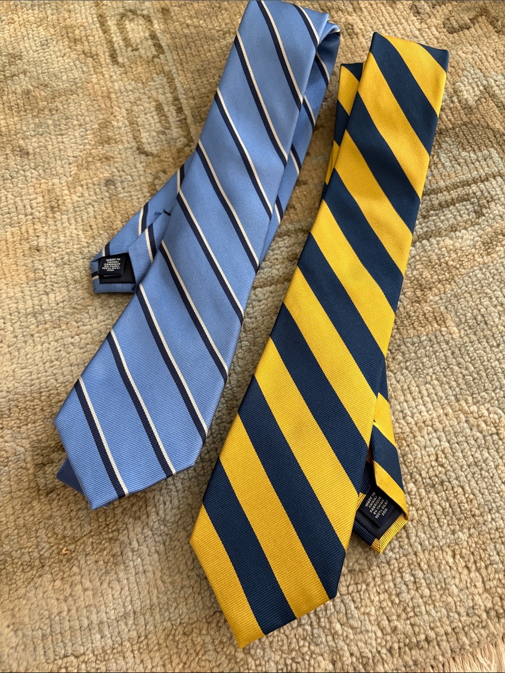 Lot of Two Lands’ End Striped Silk Men's Ties - Light Blue/White & Navy/Yellow